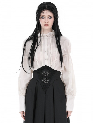 White Gothic Steampunk Vintage Long Puff Sleeves Blouse for Women