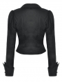 Black Gothic Ruffle Front Button Up Long Sleeve Blouse for Women