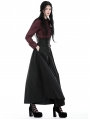 Wine Red Gothic Ruffle Front Button Up Long Sleeve Blouse for Women