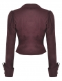 Wine Red Gothic Ruffle Front Button Up Long Sleeve Blouse for Women