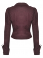 Wine Red Gothic Ruffle Front Button Up Long Sleeve Blouse for Women