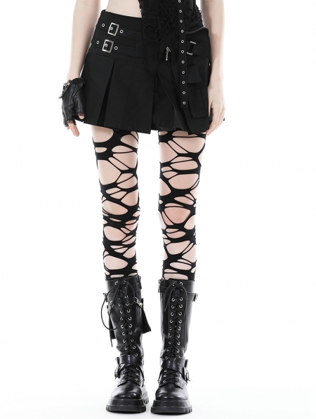 Black Gothic Punk Pleated Mini Skirt With Side Bag - Devilnight.co.uk