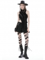Black Gothic Punk Pleated Mini Skirt With Side Bag