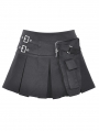 Black Gothic Punk Pleated Mini Skirt With Side Bag