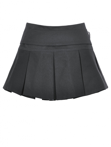Black Gothic Punk Pleated Mini Skirt With Side Bag - Devilnight.co.uk