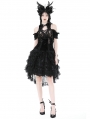 Black Gothic Princess Frilly Lace Striped High Low Skirt