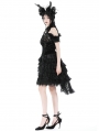 Black Gothic Princess Frilly Lace Striped High Low Skirt
