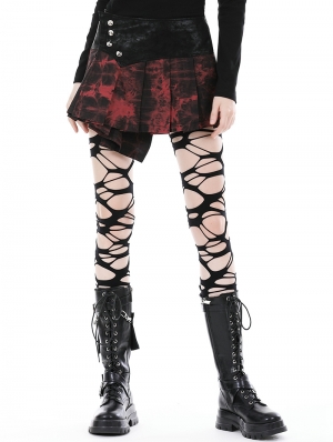 Black Gothic Punk Dye Blood Red Pleated Mini Skirt