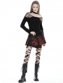 Black Gothic Punk Dye Blood Red Pleated Mini Skirt