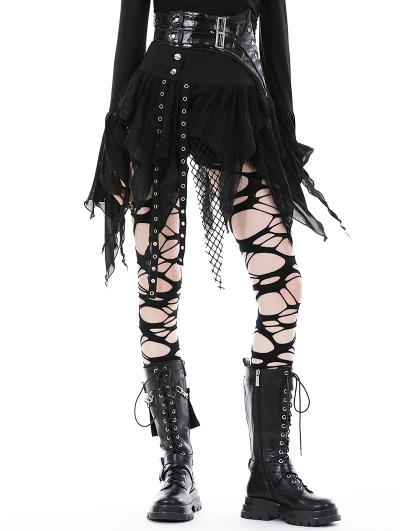 Black Gothic Punk Grunge Side Button Irregular Super Mini Skirt