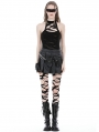 Black Gothic Punk Rock PU Pleated Mini Skirt with Bags