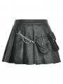 Black Gothic Punk Rock PU Pleated Mini Skirt with Bags