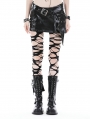 Black Gothic Punk Shiny PU Leather Spiked Rivet Mini Skirt