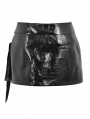 Black Gothic Punk Shiny PU Leather Spiked Rivet Mini Skirt