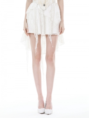 White Sweet Gothic Irregular Floral Lace Ruffle Skirt