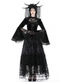 Black Vintage Gothic Lace Bell Sleeve Hollow Out Sexy Velvet Top for Women