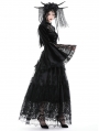 Black Vintage Gothic Lace Bell Sleeve Hollow Out Sexy Velvet Top for Women