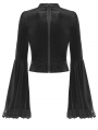 Black Vintage Gothic Lace Bell Sleeve Hollow Out Sexy Velvet Top for Women