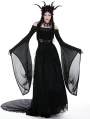 Black Gothic Sexy Hollow Out Long Trumpet Sleeves Mesh Top for Women