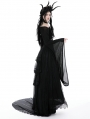 Black Gothic Sexy Hollow Out Long Trumpet Sleeves Mesh Top for Women