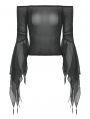 Black Gothic Sexy Mesh Off-the-Shoulder Long Sleeve Top for Women