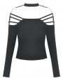 Black Gothic Punk Sexy Off-the-Shoulder Slim Fit T-Shirt for Women