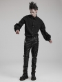 Black Gothic Punk PU Leather Slim Fitted Pants for Men