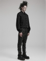 Black Gothic Punk PU Leather Slim Fitted Pants for Men