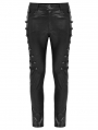 Black Gothic Punk PU Leather Slim Fitted Pants for Men