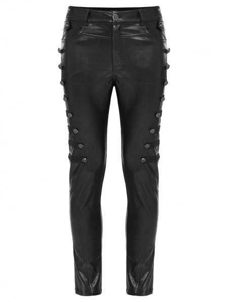 Black Gothic Punk PU Leather Slim Fitted Pants for Men - Devilnight.co.uk