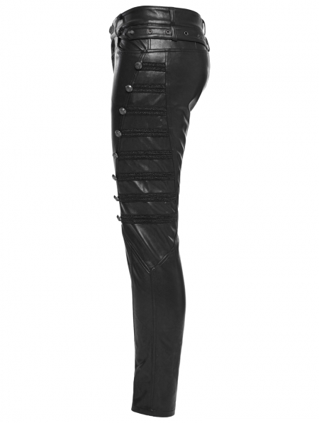 Black Gothic Punk PU Leather Slim Fitted Pants for Men - Devilnight.co.uk