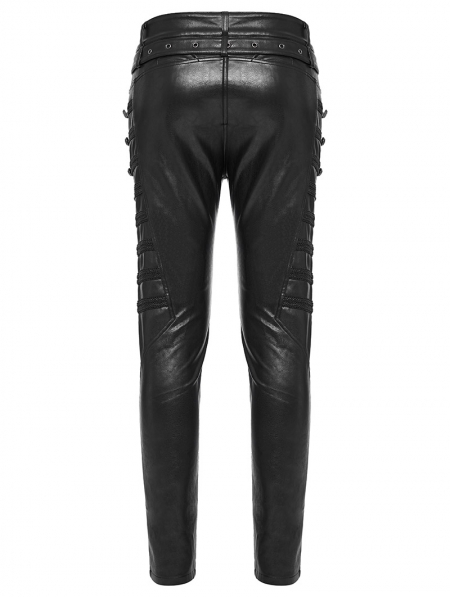 Black Gothic Punk PU Leather Slim Fitted Pants for Men - Devilnight.co.uk