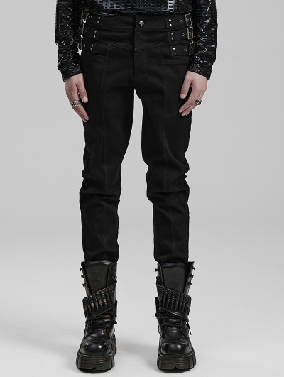 Black Gothic Punk Men's Slim Fit Straight Leg Jeans