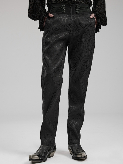 Black Gothic Retro Men's Zipper Front Jacquard Party Pants