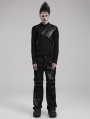 Black Gothic Punk Distressed Mesh Skull Printed Trousers for Men