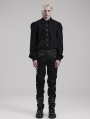 Black Vintage Gothic Jacquard Trimmed Slim fit Trousers for Men