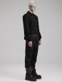 Black Vintage Gothic Jacquard Trimmed Slim fit Trousers for Men