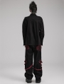 Black and Red Gothic Punk Metal Studded Wide Leg Trousers for Men
