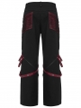 Black and Red Gothic Punk Metal Studded Wide Leg Trousers for Men