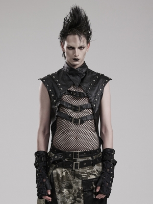 Black Gothic Punk See-Through Mesh Spliced Vest Top for Men