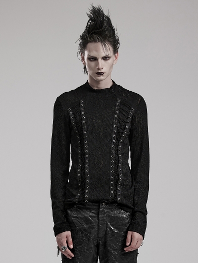 Black Gothic Punk Jacquard Knitted Daily Wear T-Shirt for Men