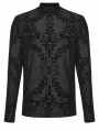 Black Gothic Vintage Flock Printing Knitted Long Sleeve T-Shirt for Men