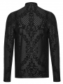 Black Gothic Vintage Flock Printing Knitted Long Sleeve T-Shirt for Men