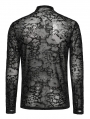 Black Gothic Perspective Printed Mesh Slim Fit T-Shirt for Men