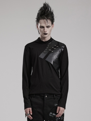 Black Gothic Punk Metal Rivets Daily Long Sleeve T-Shirt for Men