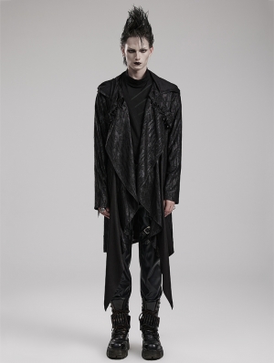 Black Gothic Daily Wear Hooded Medium Long Trench Coat for Men