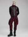 Black and Red Retro Gothic Victorian Jacquard Stand Collar Party Vest for Men