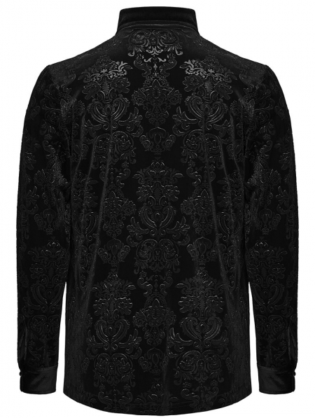 Black Gothic Vintage Embossed Velvet Shirt for Men - Devilnight.co.uk