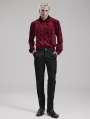 Red Gothic Vintage Embossed Velvet Shirt for Men