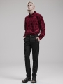 Red Gothic Vintage Embossed Velvet Shirt for Men